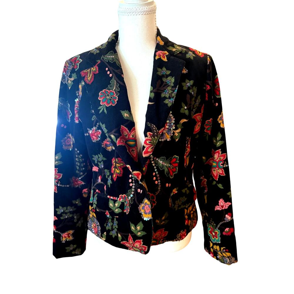 Rainbow Floral Botanical Sequin Whimsigoth Fairy Corduroy Blazer